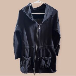 🏷️BCBG max azria black embellished coat jacket Women Sz medium tie pocket